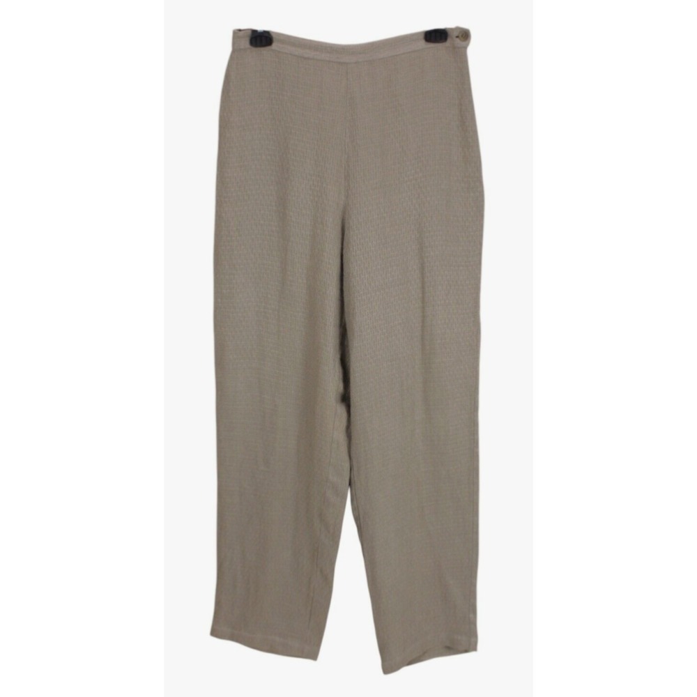 EILEEN FISHER linen wide leg Pants size S side Zip‎ Beige Textured